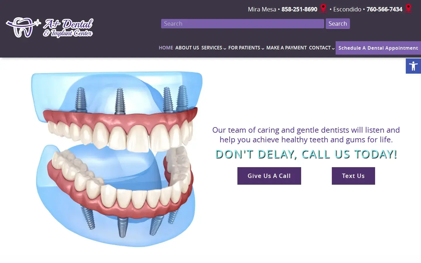 Homepage preview of A+ Dental & Implant Center – Escondido