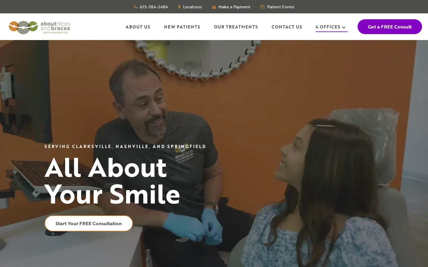Homepage preview of About Faces and Braces Orthodontics