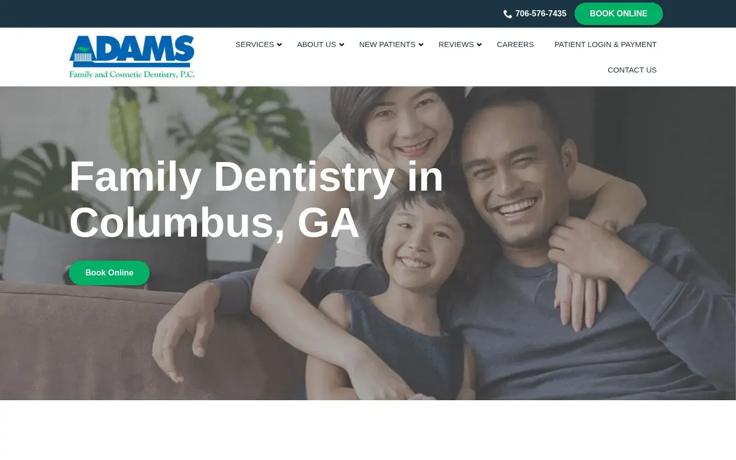 Homepage preview of Adams Family And Cosmetic Dentistry PC DMD