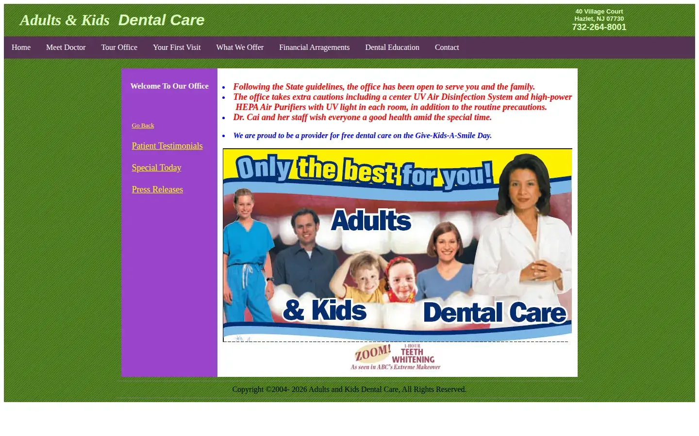 Homepage preview of Adults & Kids Dental Care: Cai Ping DDS