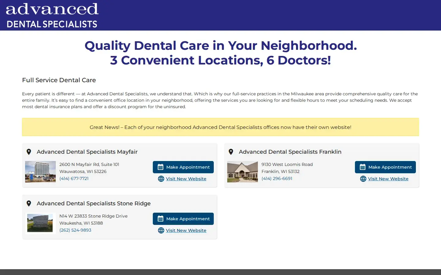 Homepage preview of Advanced Dental Specialists Madison