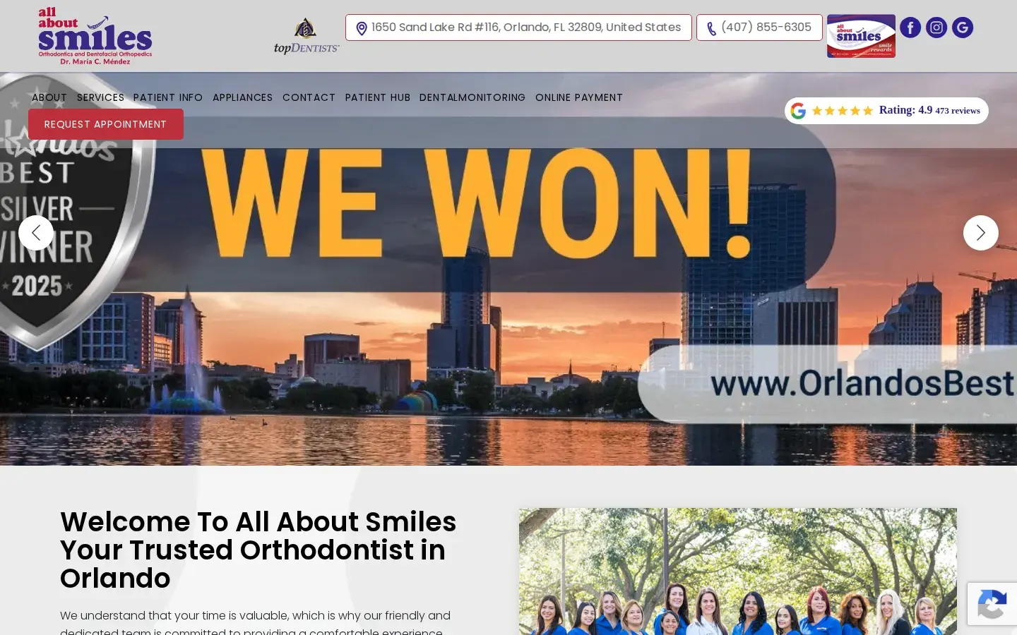 Homepage preview of All About Smiles - Orthodontist in Orlando
