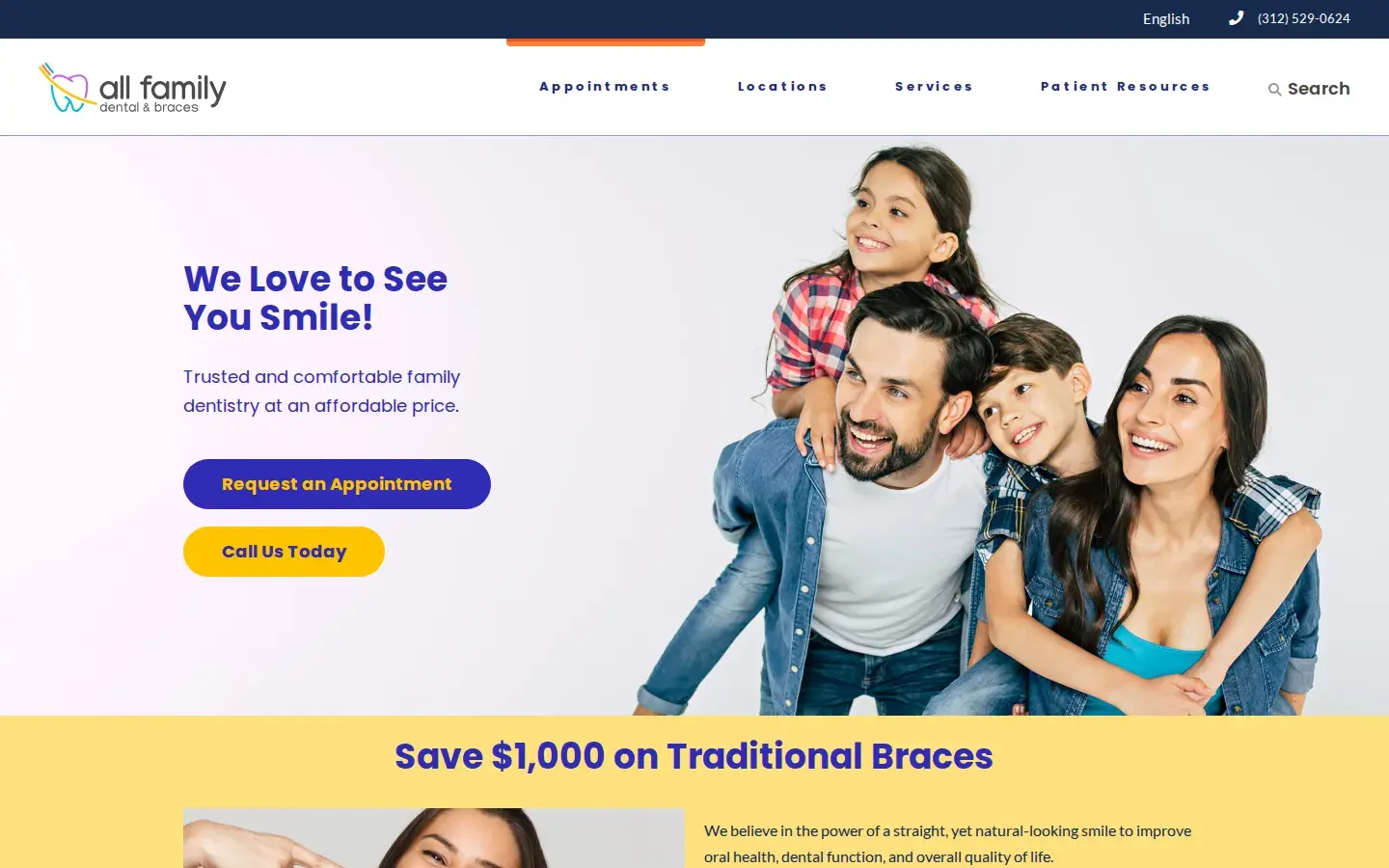 Homepage preview of All Family Dental and Braces