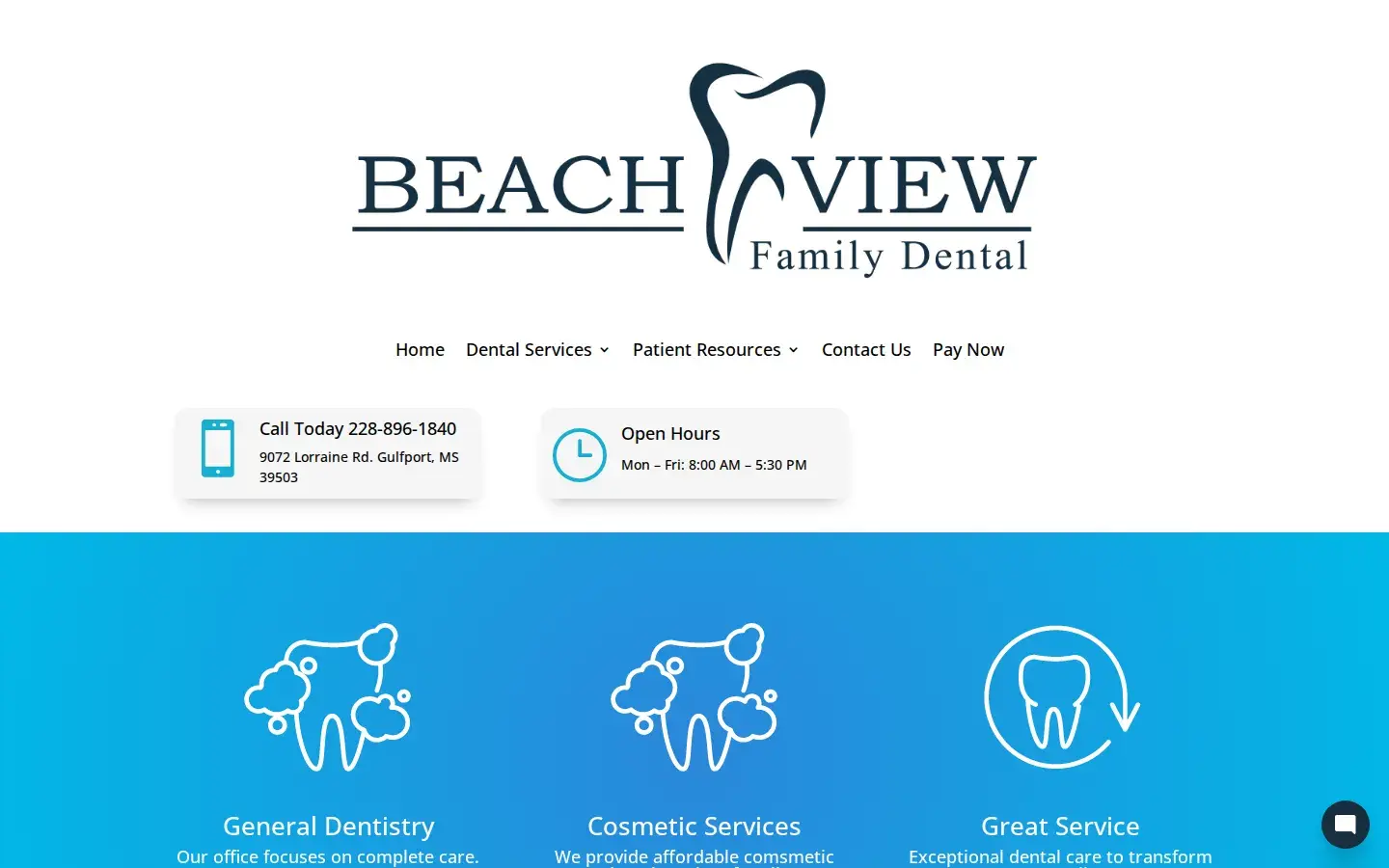 Homepage preview of Beach View Family Dental of Gulfport