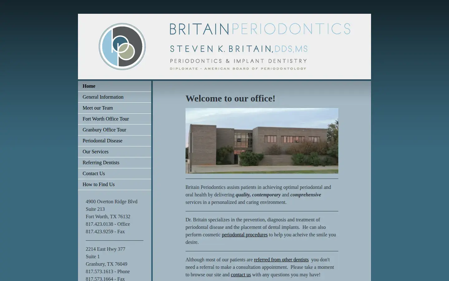 Homepage preview of Britain Periodontics: Steven K. Britain DDS, MS