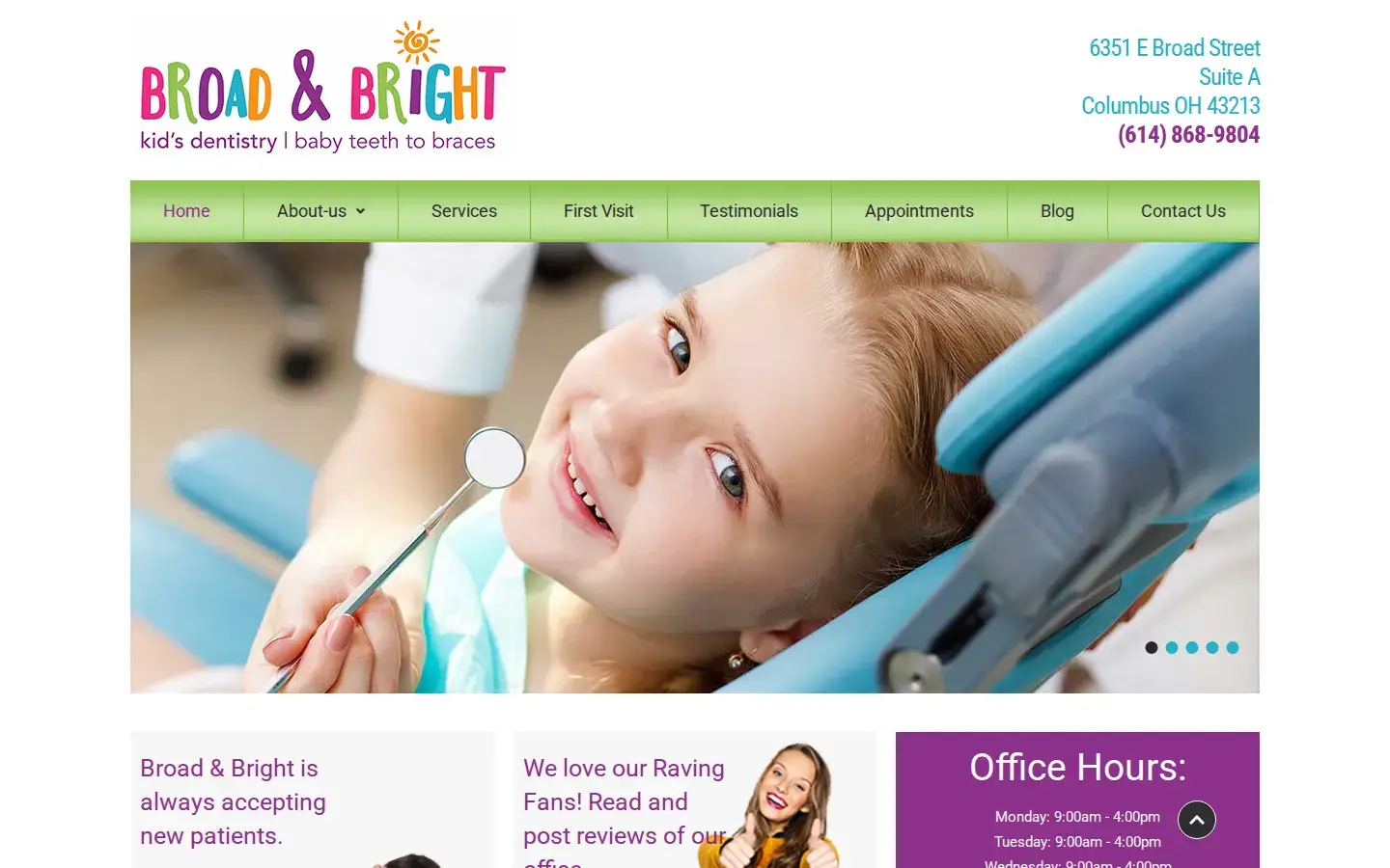 Homepage preview of Broad & Bright Kid’s Dentistry