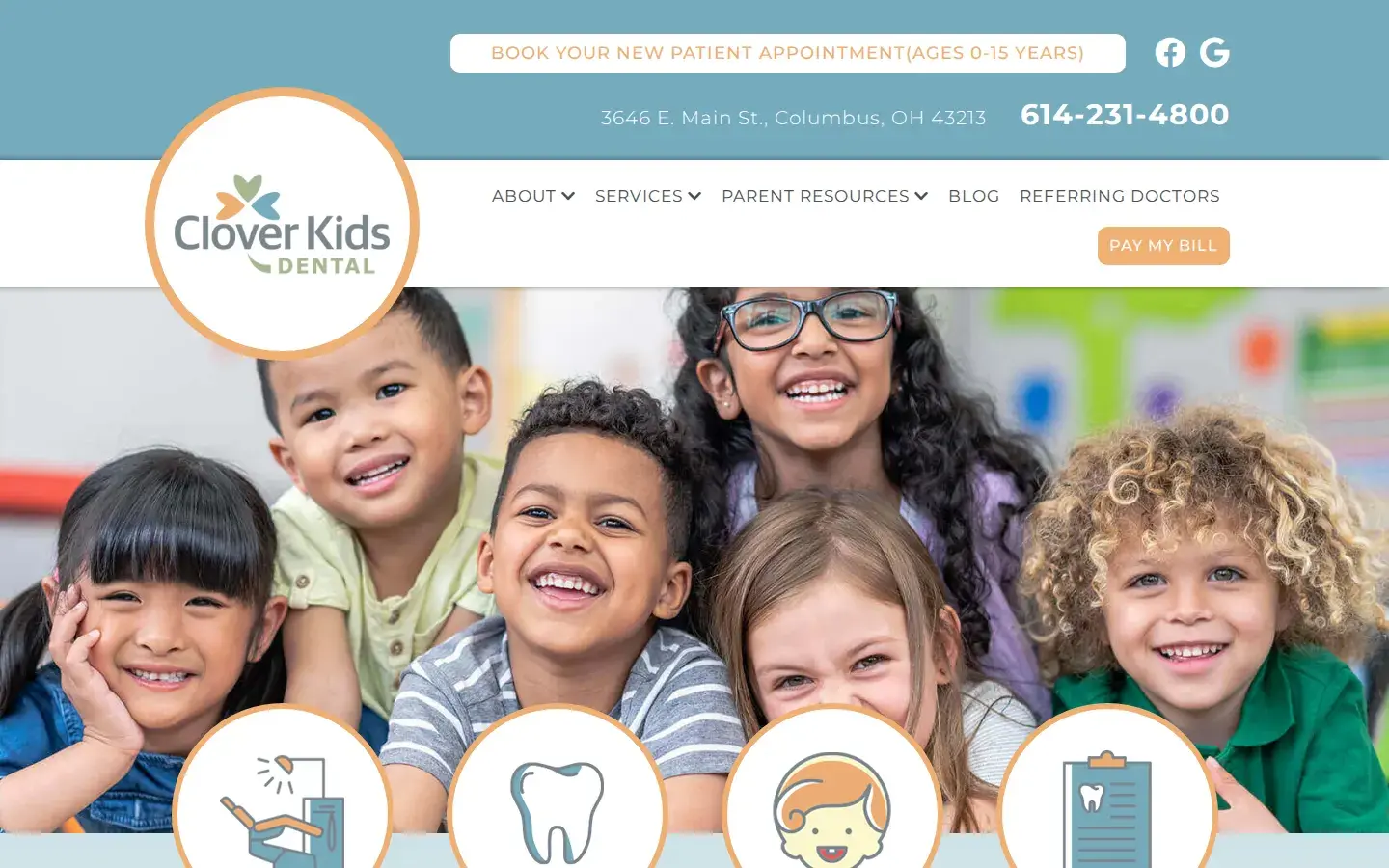 Homepage preview of Clover Kids Dental