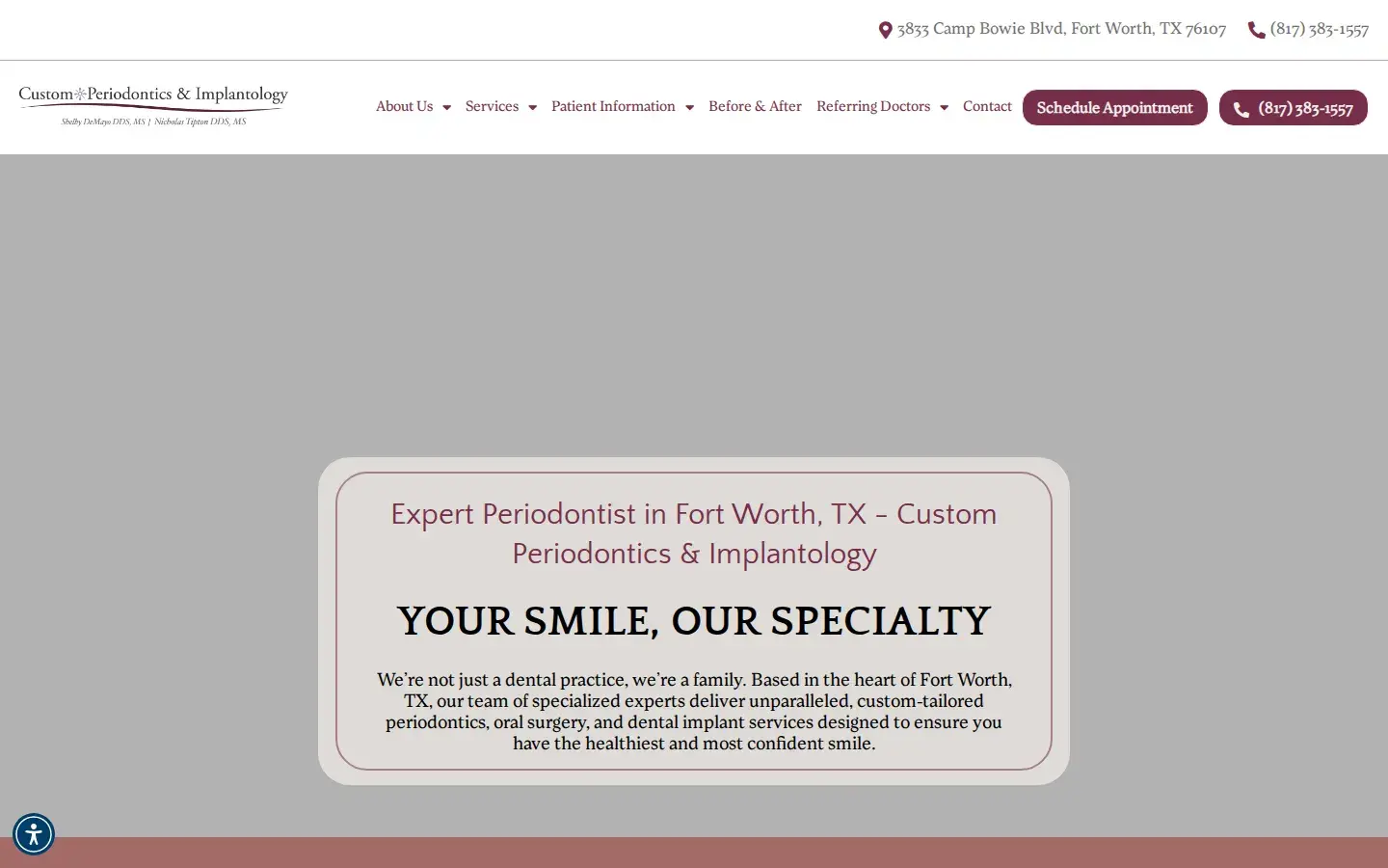 Homepage preview of Custom Periodontics & Implantology