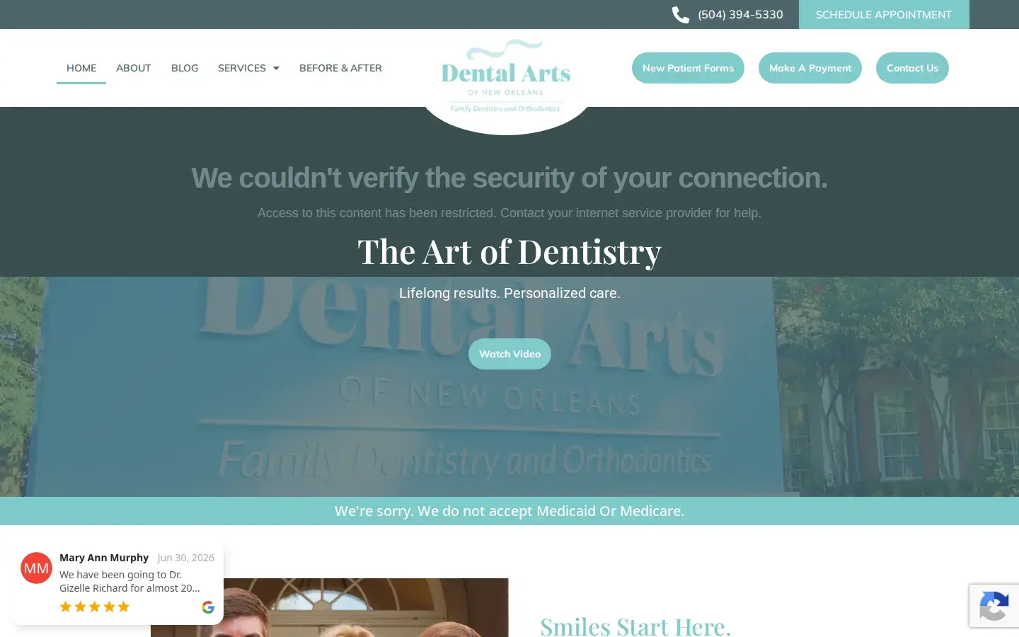 Homepage preview of Dental Arts of New Orleans