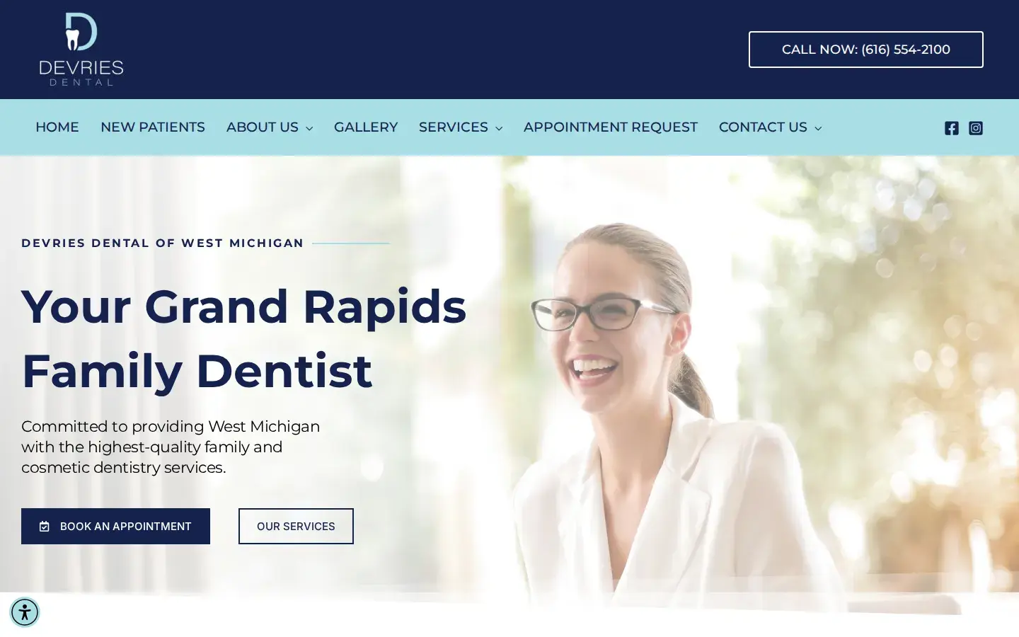 Homepage preview of DeVries Dental