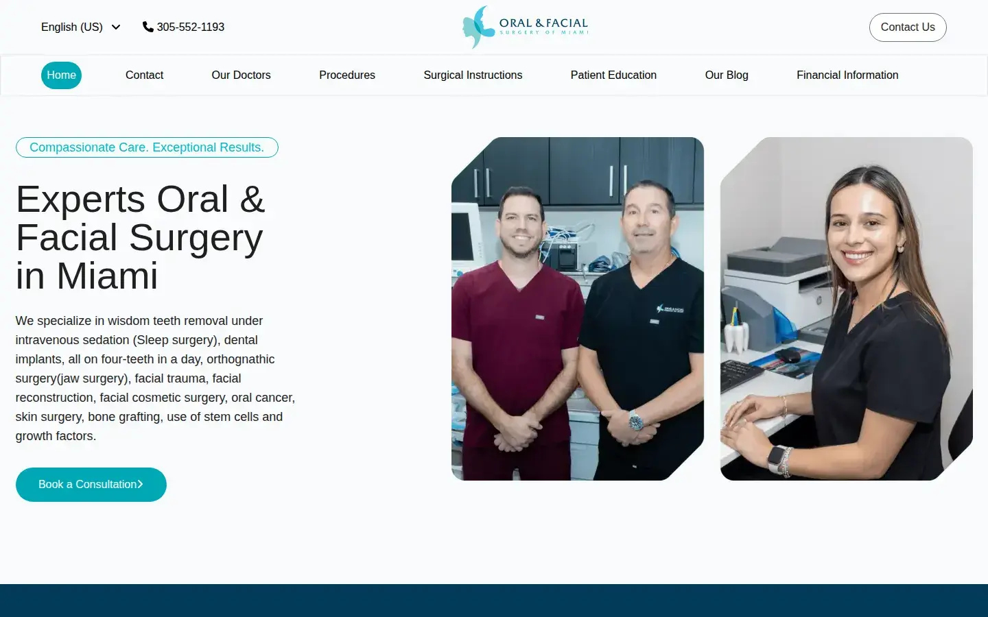 Homepage preview of Dr. Johanny Caceres. Oral & Facial Surgery Of Miami