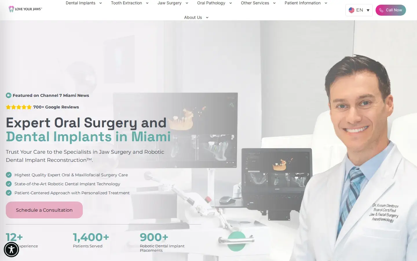 Homepage preview of Dr. Kroum Dimitrov / Jaw & Facial Surgery / Miami’s First Robotic Dental Implant Center