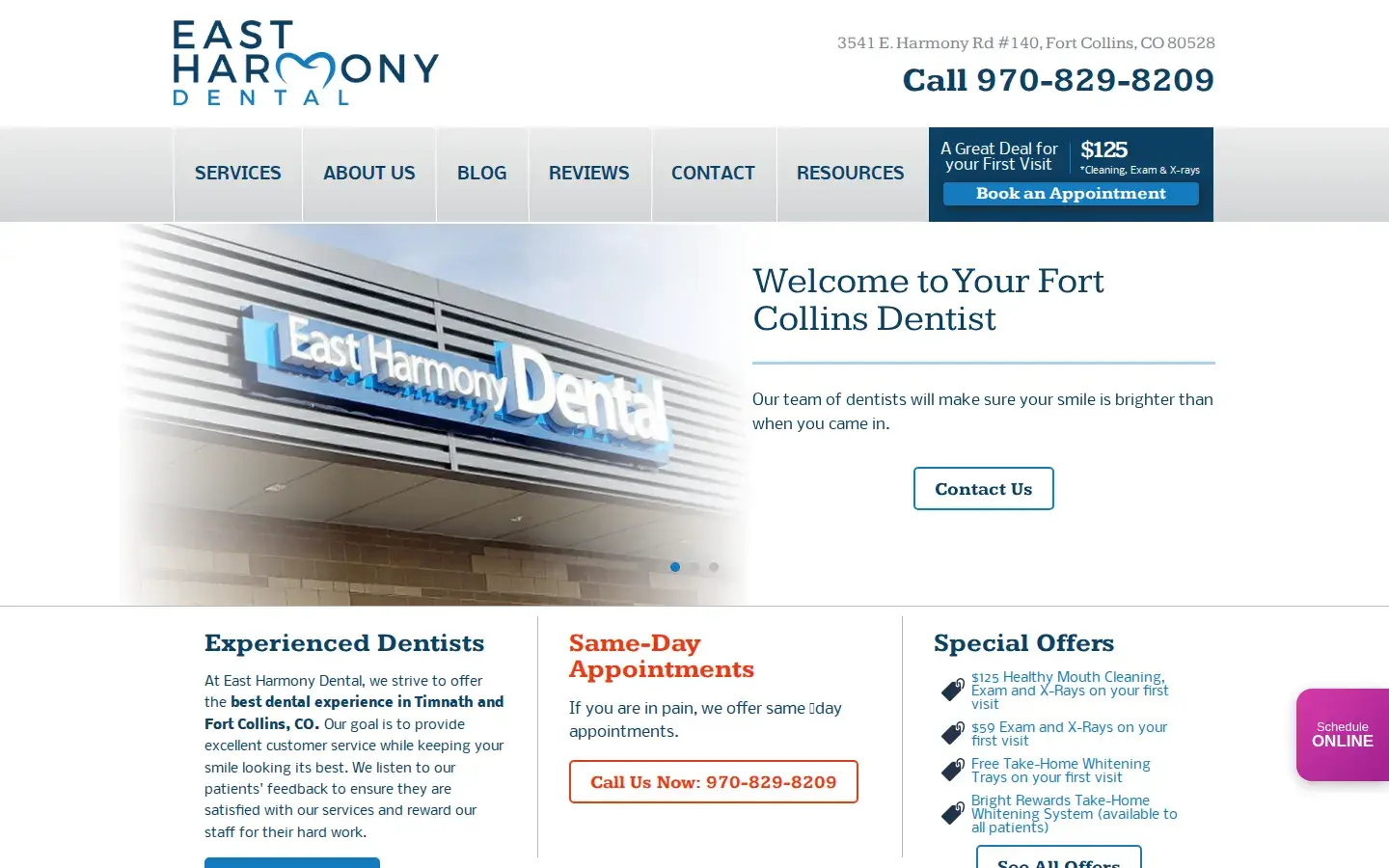 Homepage preview of East Harmony Dental