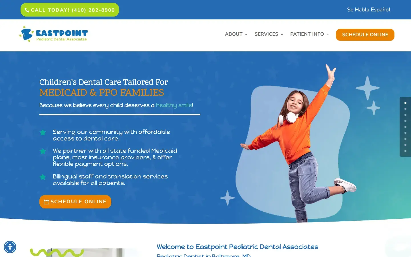 Homepage preview of Eastpoint Pediatric Dental Associates Warren A. Brill