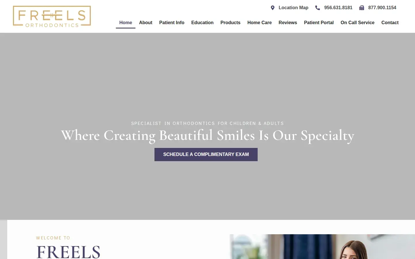 Homepage preview of Freels Orthodontics