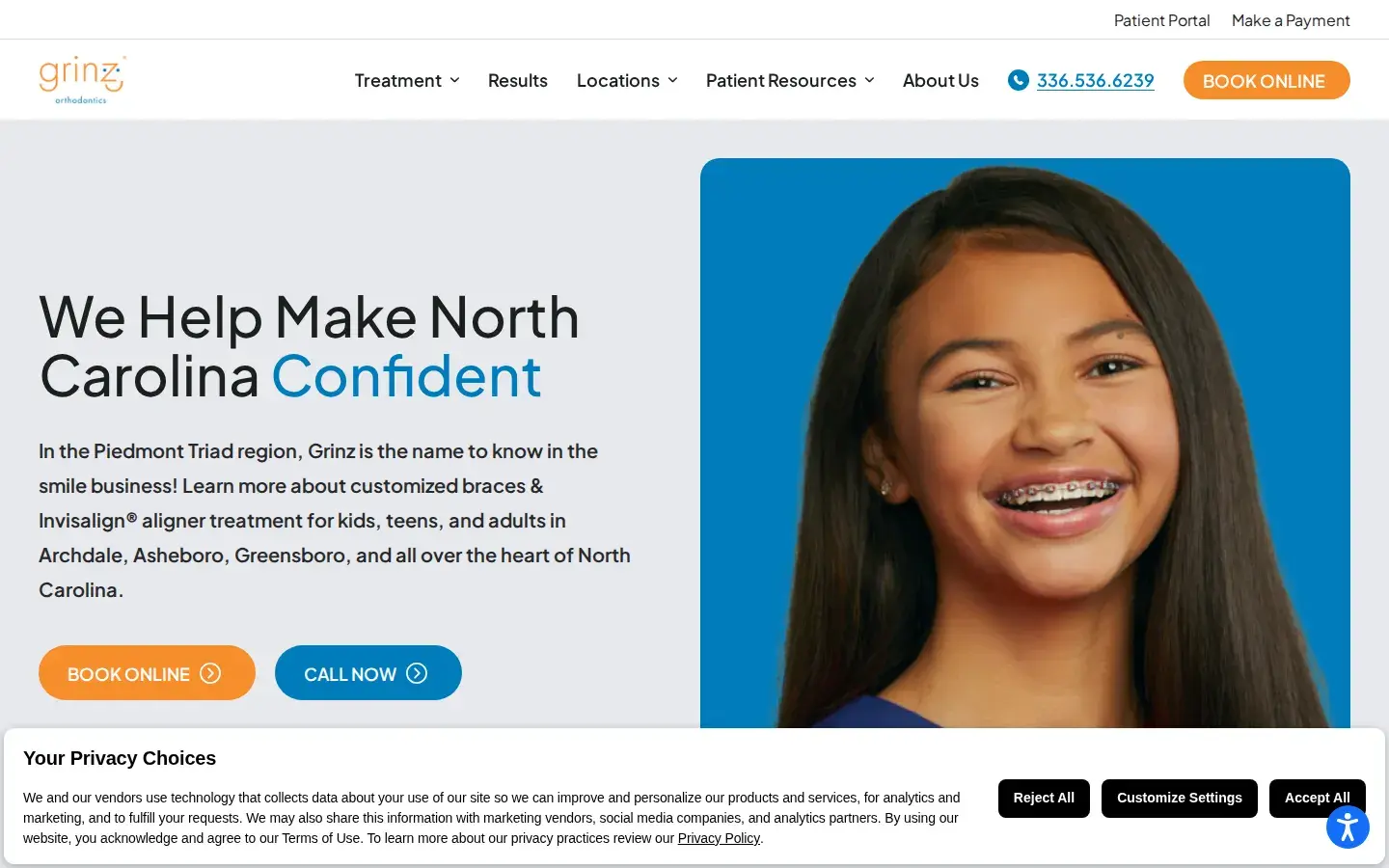 Homepage preview of Grinz Orthodontics
