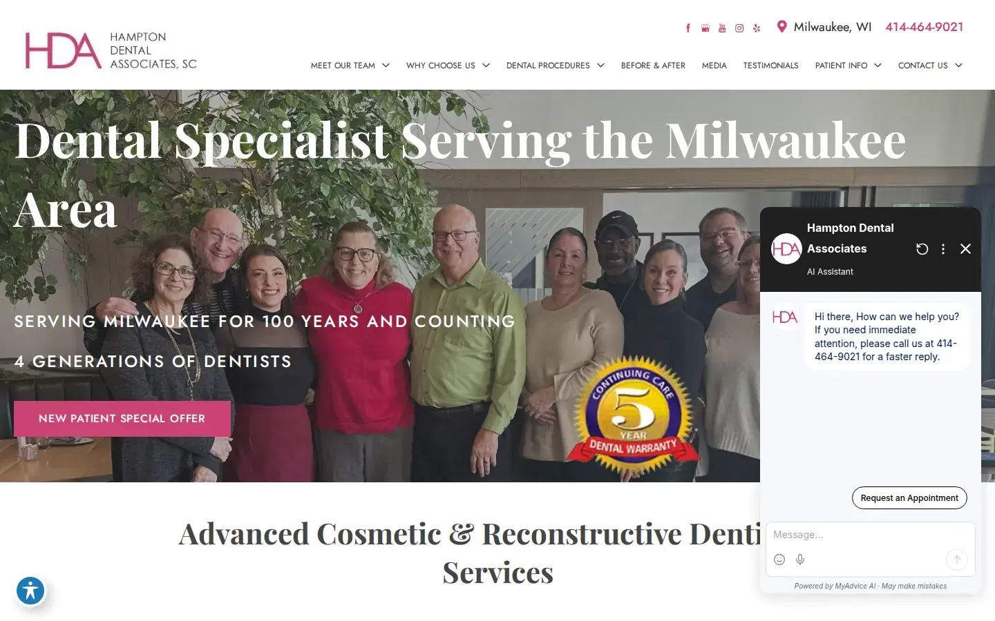 Homepage preview of Hampton Dental Associates, SC