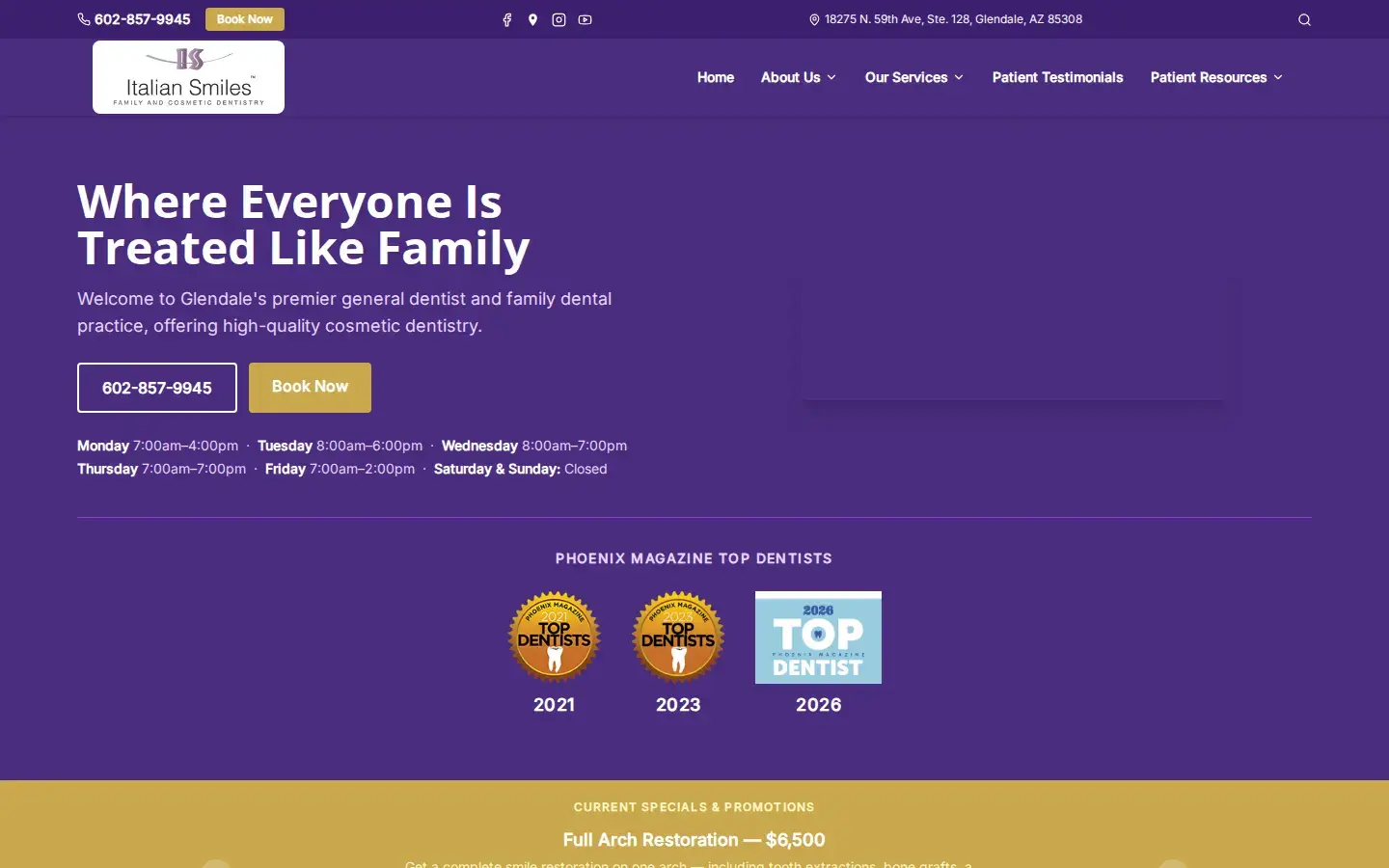Homepage preview of Italian Smiles Family and Cosmetic Dentistry