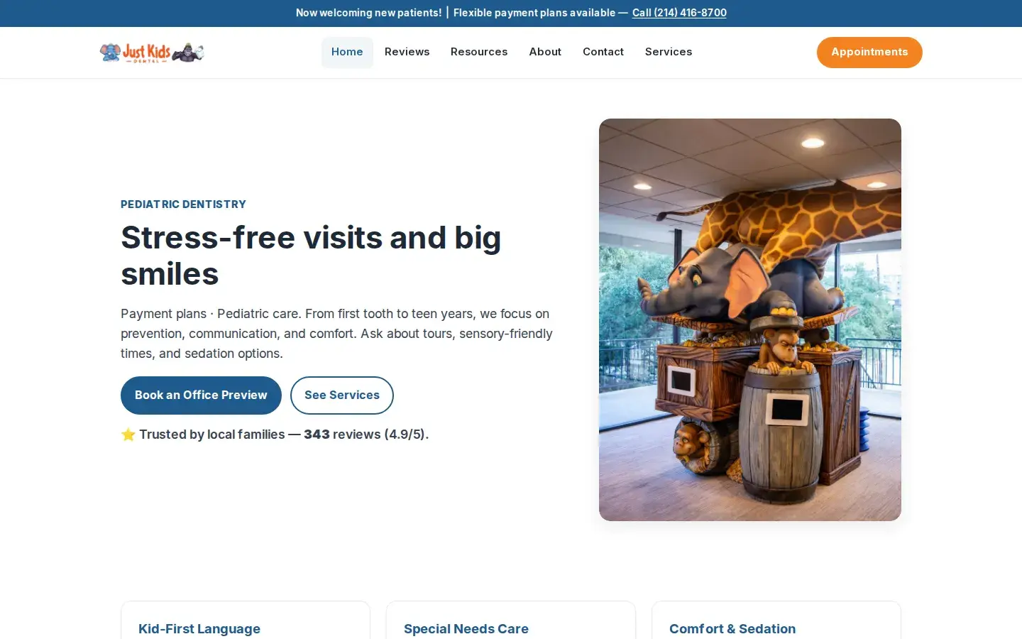 Homepage preview of Just Kids Dental