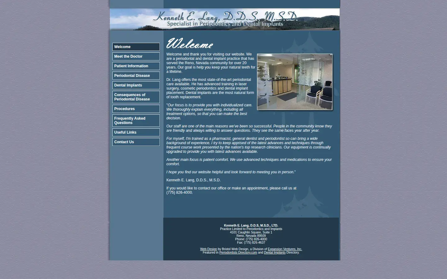 Homepage preview of Kenneth E. Lang, DDS, MSD – Reno Periodontics & Dental Implants