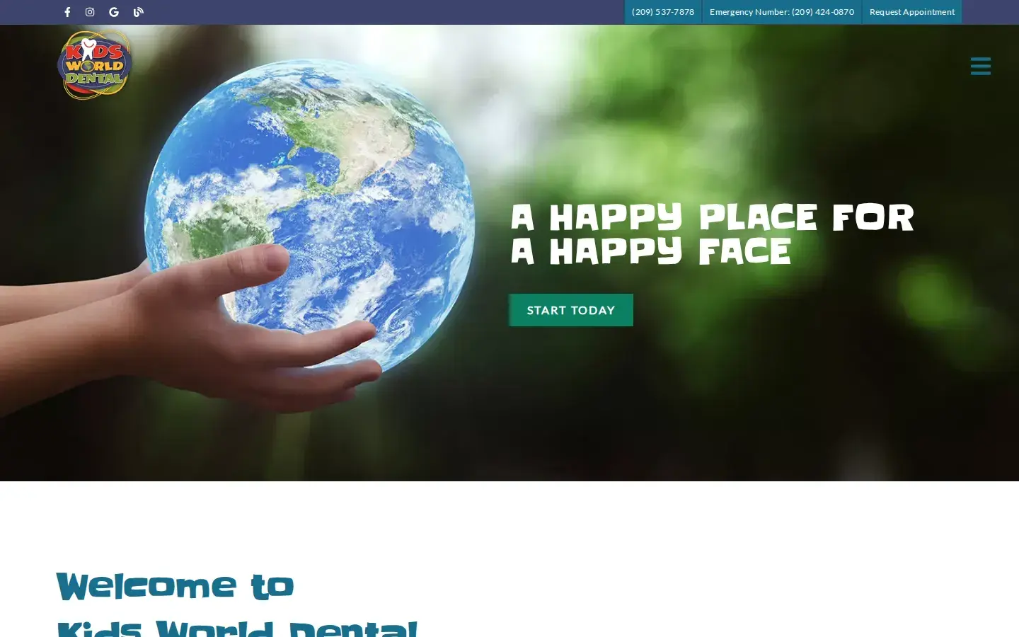 Homepage preview of Kids World Dental