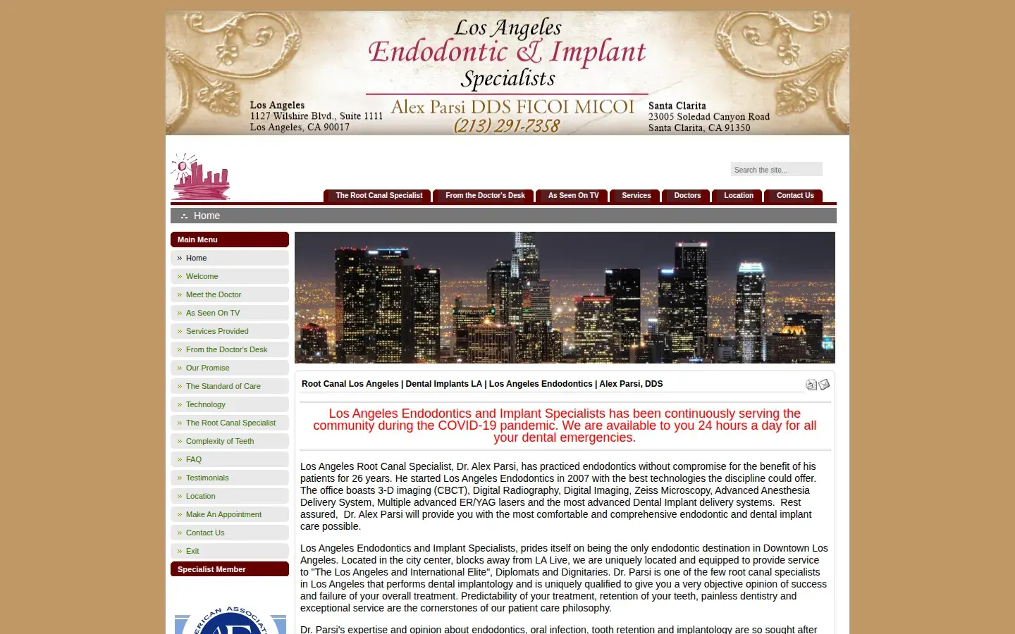 Homepage preview of Los Angeles Endodontics and Implant—On Call 24 Hours