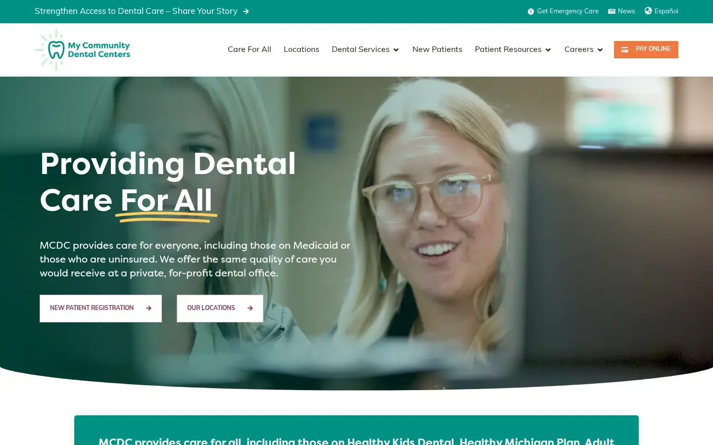 Homepage preview of My Community Dental Centers