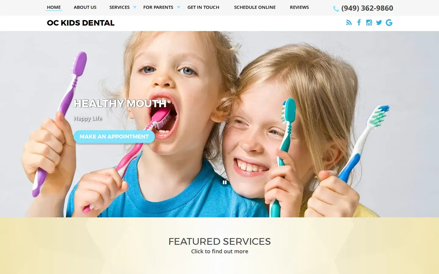 Homepage preview of OC Kids Dental
