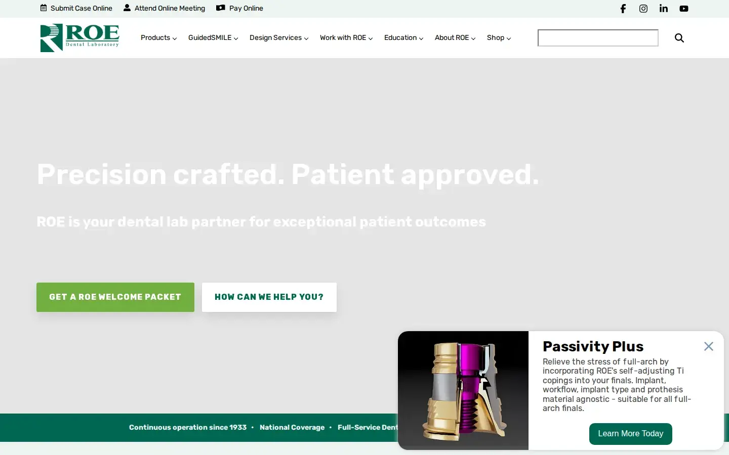 Homepage preview of ROE Dental Laboratory