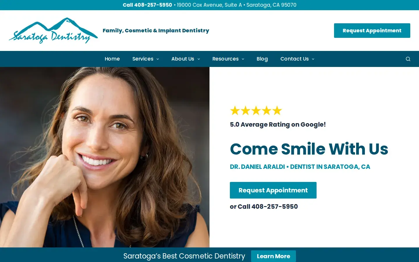 Homepage preview of Saratoga Dentistry – Daniel Araldi
