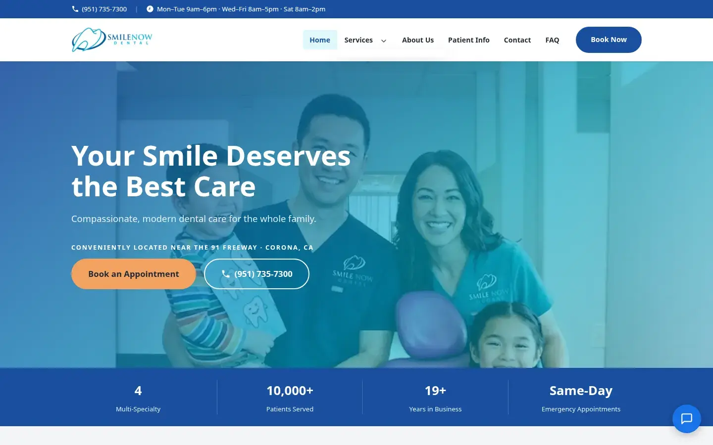 Homepage preview of SmileNOW Dental