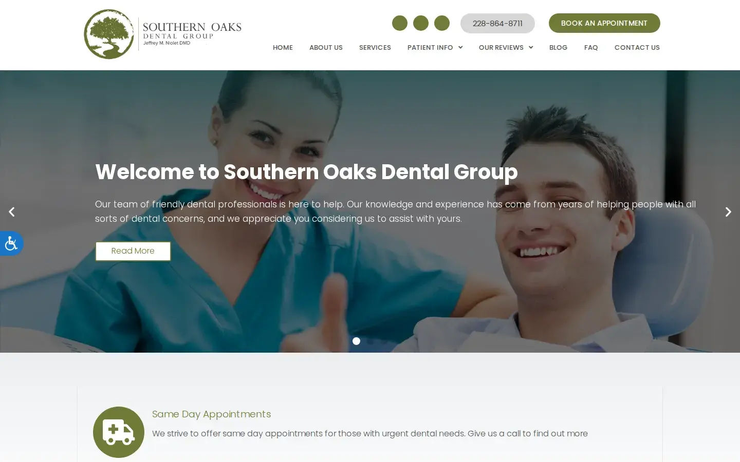 Homepage preview of Southern Oaks Dental Group