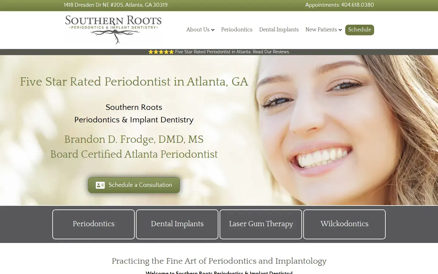 Homepage preview of Southern Roots Periodontics: Brandon D. Frodge, DMD, MS