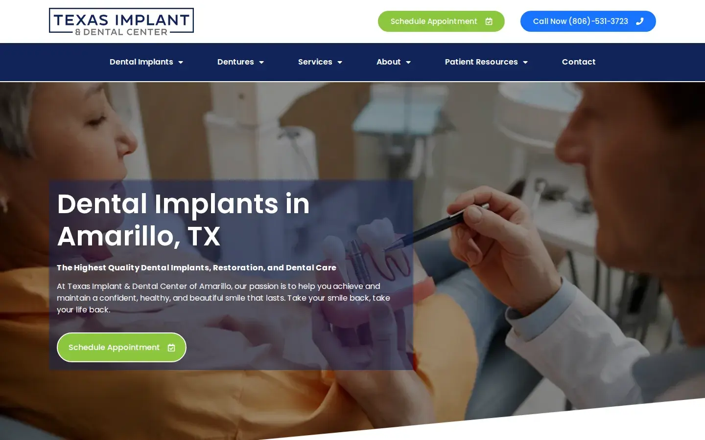 Homepage preview of Texas Denture Clinic and Implant