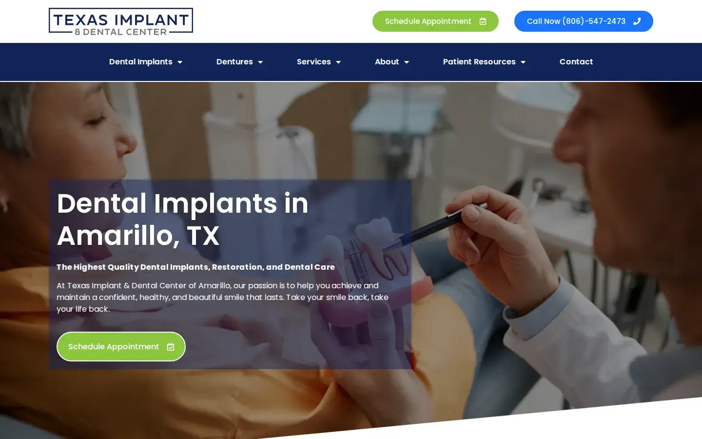 Homepage preview of Texas Denture Clinic and Implant Center of Amarillo