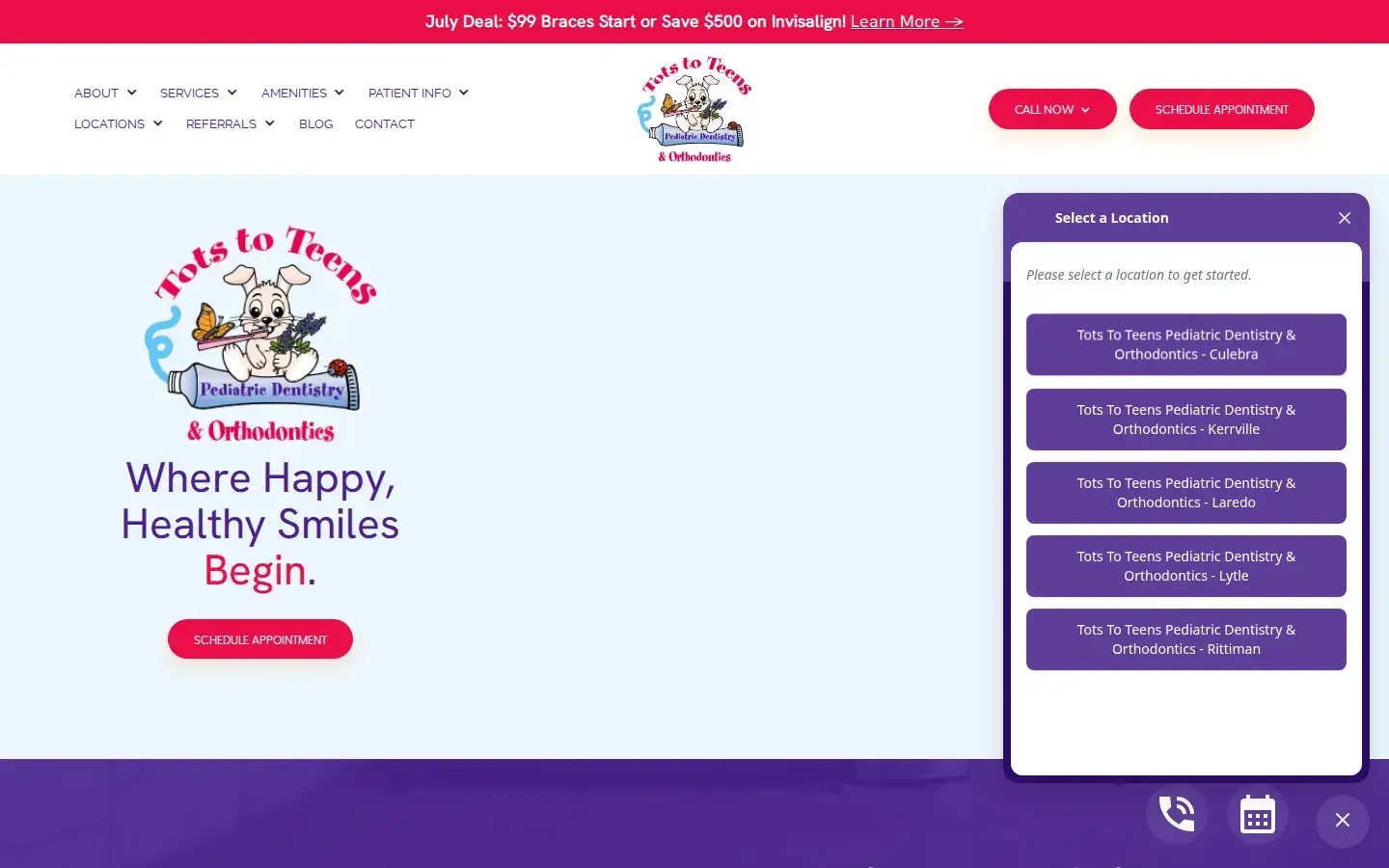Homepage preview of Tots to Teens Pediatric Dent.