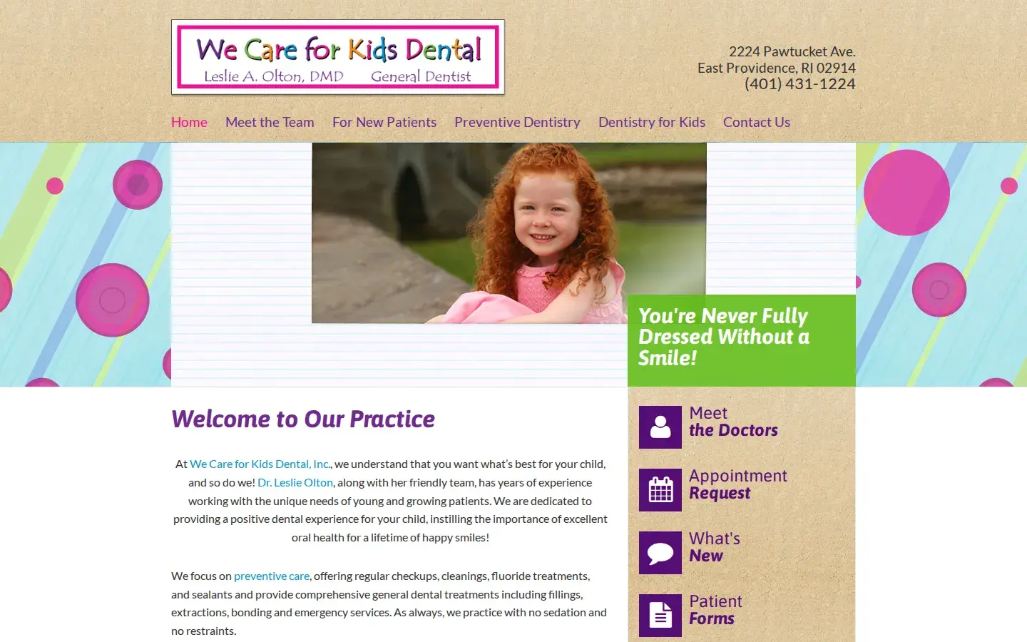 Homepage preview of We Care For Kids Dental: Leslie A Olton, DMD