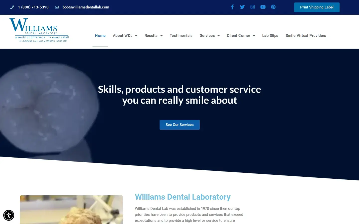 Homepage preview of Williams Dental Lab
