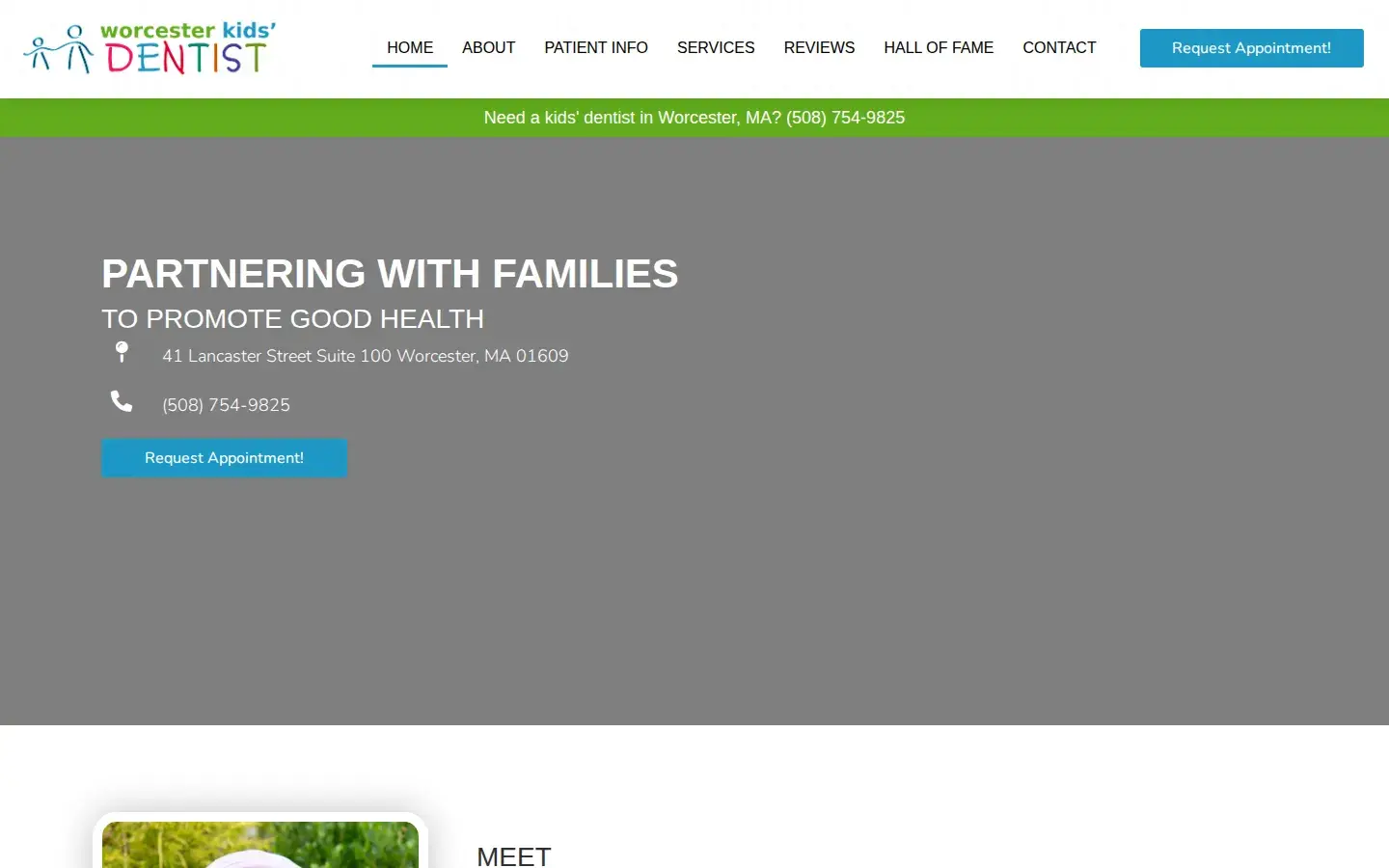 Homepage preview of Worcester Kids Dentist