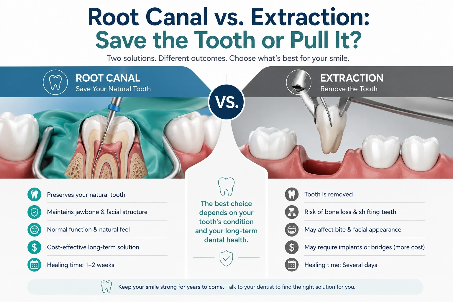 Dental consultation materials used when deciding between root canal treatment and tooth extraction