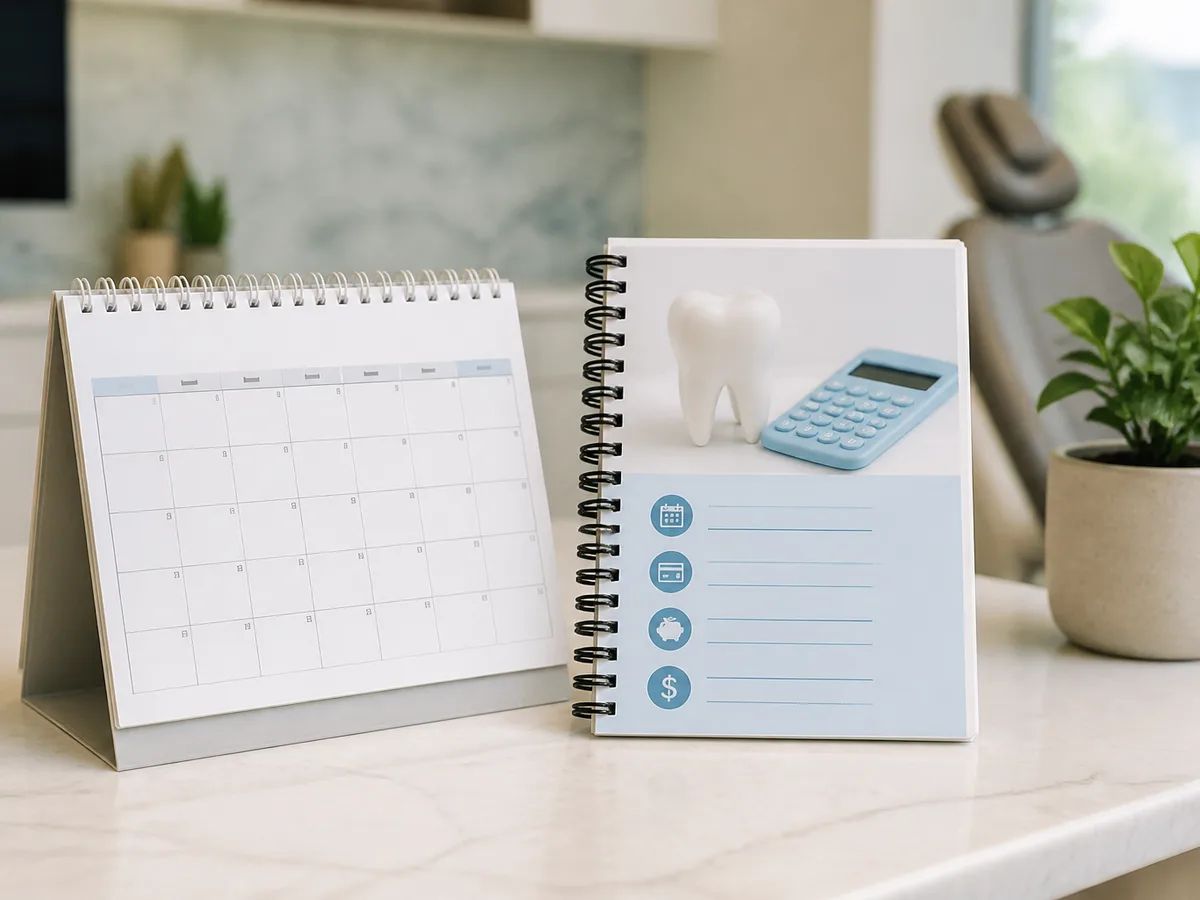 Patient comparing staged dental treatment dates to fit a monthly budget