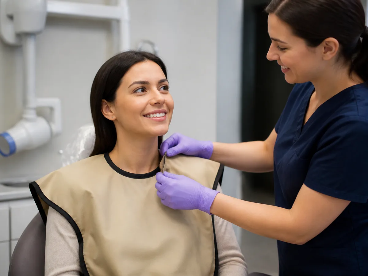 Dentist reviewing bitewing X-rays with a patient on a chairside screen