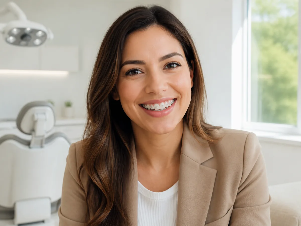 Adult braces consultation with gum chart, X-ray, and treatment photos