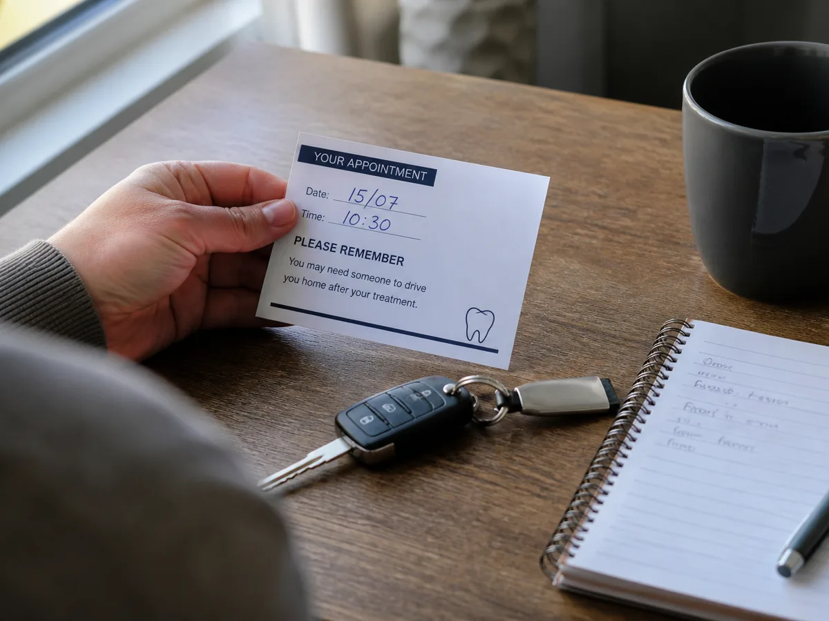 Patient reviews transportation instructions before a root canal appointment