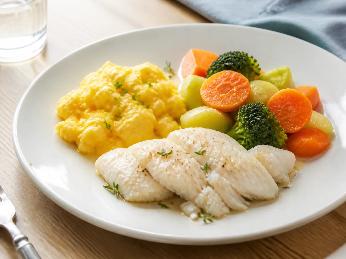 Plate of soft starter foods suitable for new denture wearers