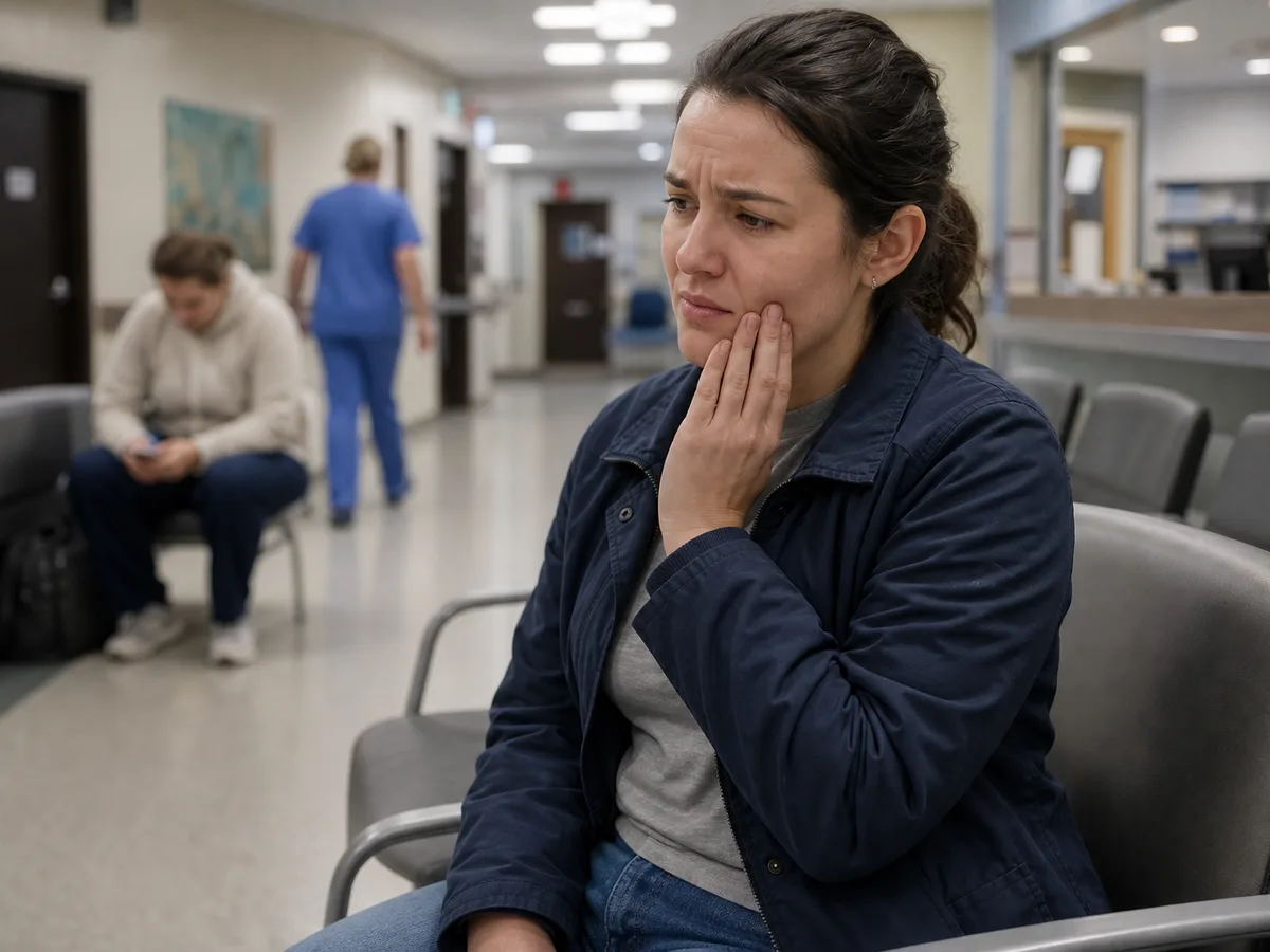Patient at ER triage describing facial swelling and dental pain
