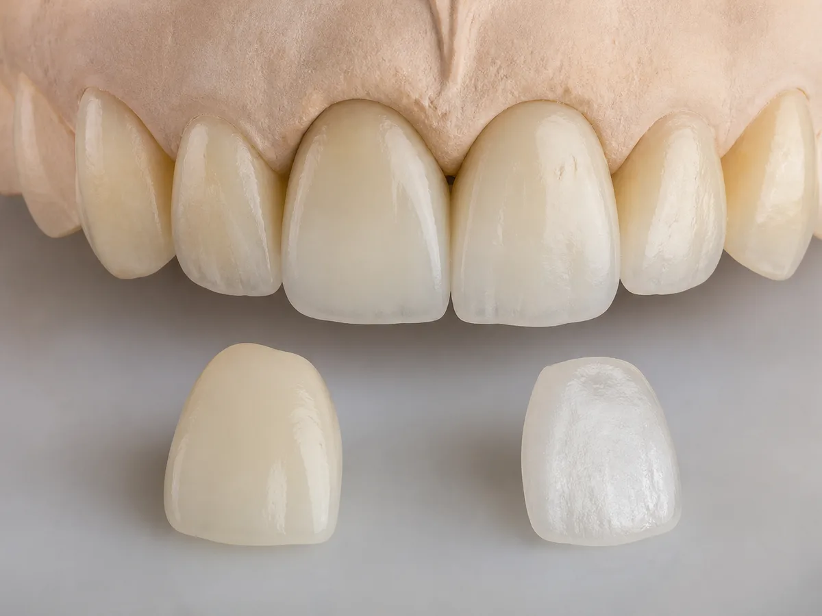 Dentist matching crown shade after natural tooth whitening