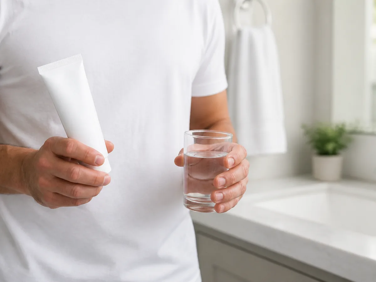 Adult reviewing fluoride toothpaste options after a preventive dental visit