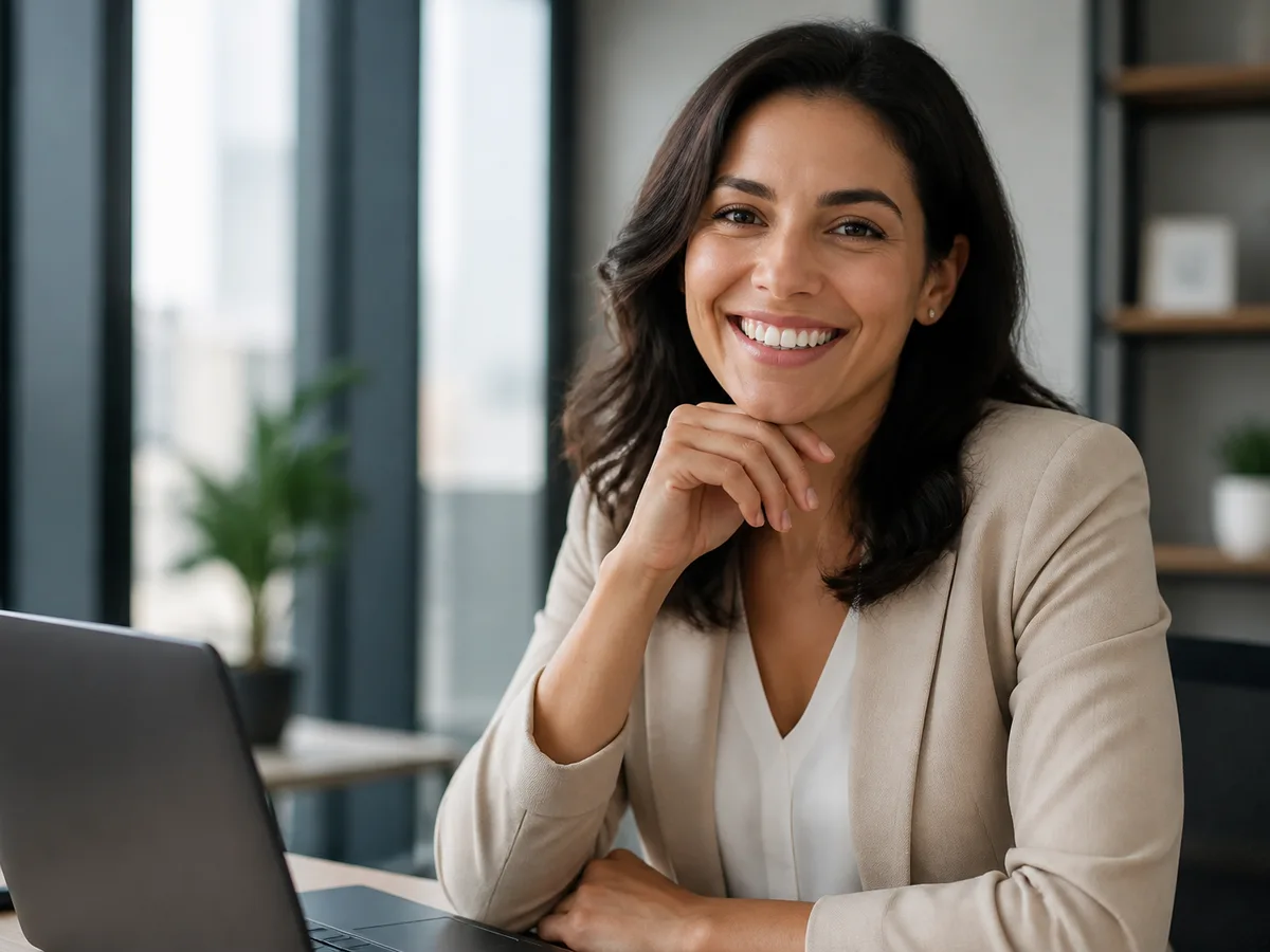 Adult smile with clear aligners during a workday video call