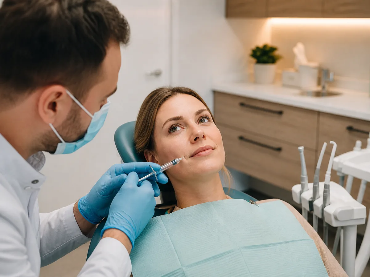 Dental assistant checks in with a patient before root canal treatment begins